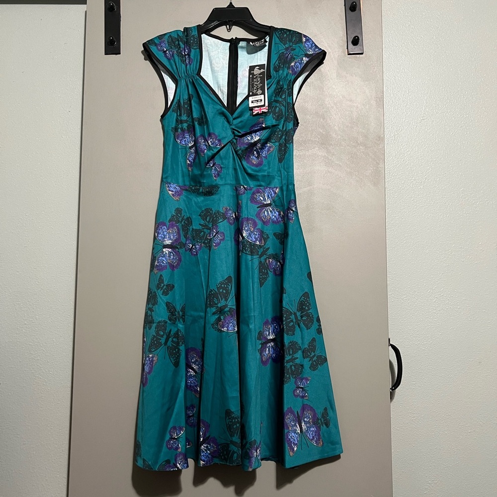 NWT Teal Purple Tea Butterfly Dress - Picture 1 of 3